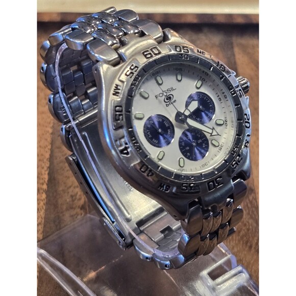 Fossil Blue BQ-9165 Mens 42mm Stainless Watch 100m Silver Dial New Battery 7" - Picture 3 of 10
